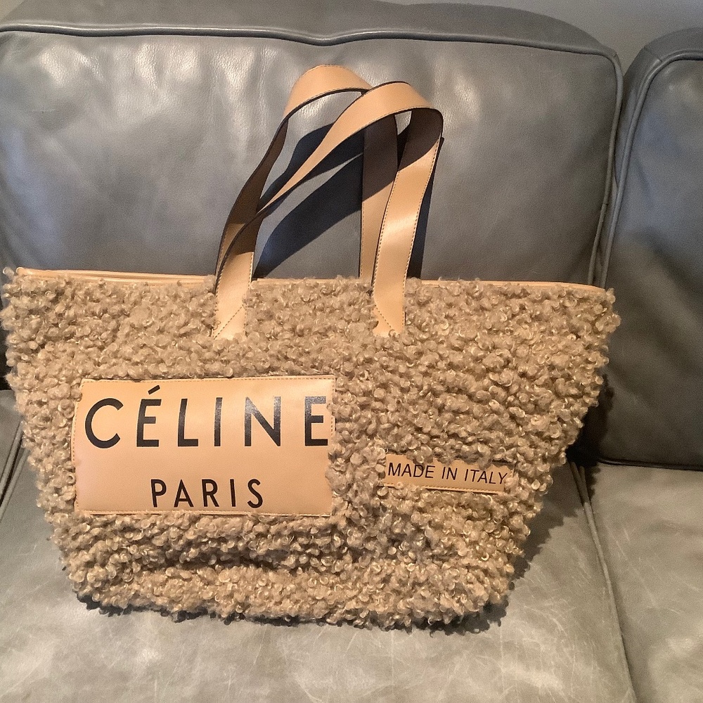 Celine tote handbag curly fur camel colour
